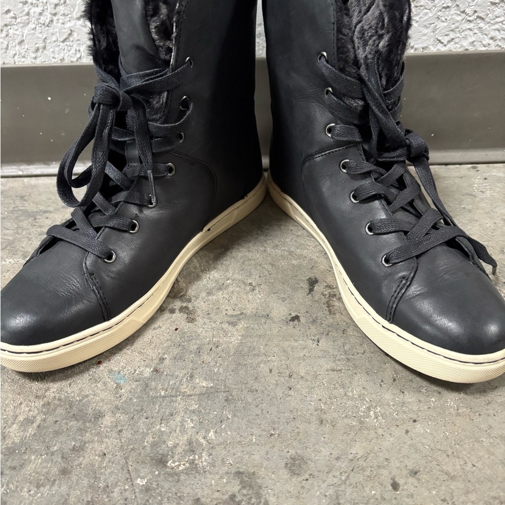 UGG Charcoal Lace-Up Boots with Cream Sole